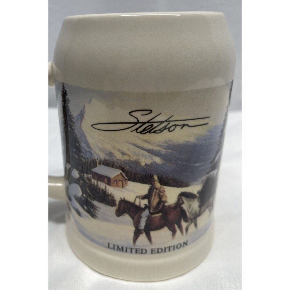 Stetson Limited Edition Stein Mug Winter Scene Cowboy Horses 5.25” Tall Country